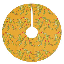 Fröhliche Blätter auf Gelbgold Polyester Weihnachtsbaumdecke
