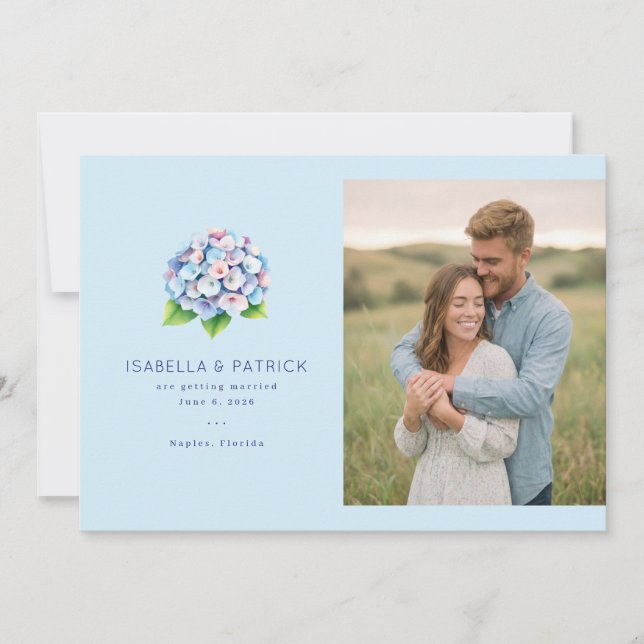 Fröhliche Blaue Blumige Illustration Save The Date (Vorderseite)