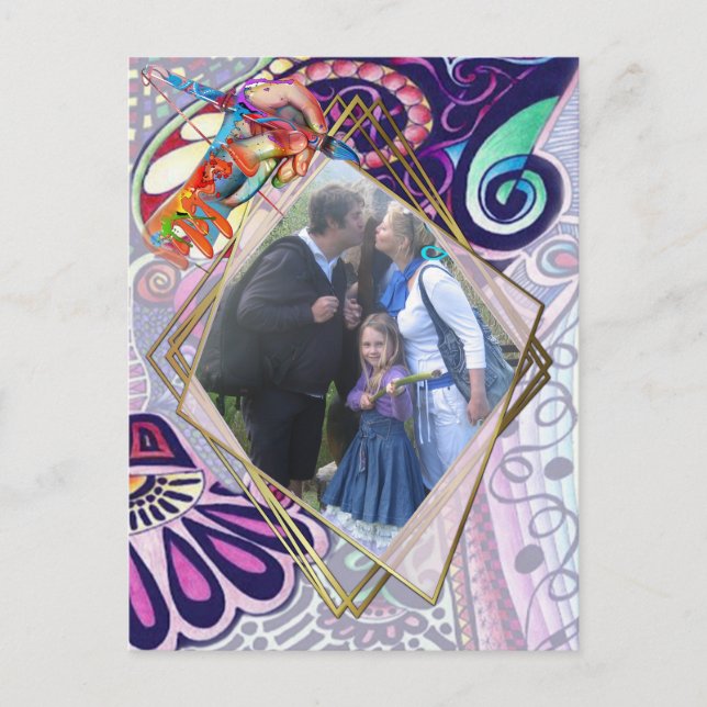 Fröhliche Blauer Künstler Party Doodle Creation Ankündigungspostkarte (Vorderseite)