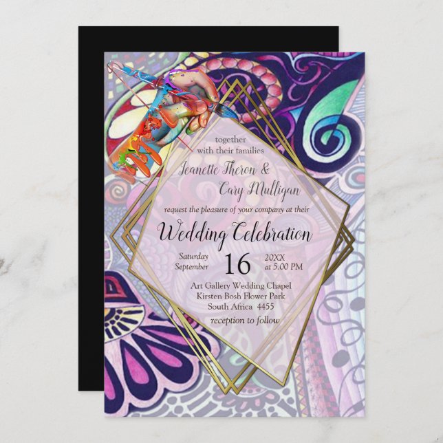 Fröhliche Blauer Künstler Party Doodle Creation Einladung (Vorne/Hinten)