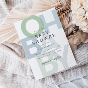 Fröhliche Blue Green Boys Baby Dusche Einladung