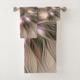 Fröhliche Blumen Abstract Beige Braun Floral Frakt Badhandtuch Set