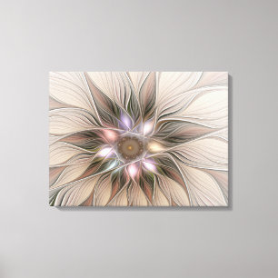 Fröhliche Blumen Abstract Beige Braun Floral Frakt Leinwanddruck