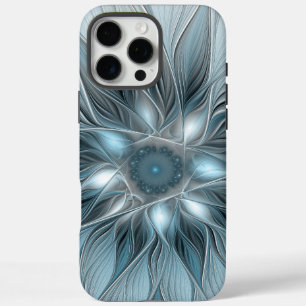 Fröhliche Blumen-Abstrakt Blau-Grau-Blumen-Fraktal iPhone 16 Pro Max Hülle