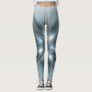 Fröhliche Blumen-Abstrakt Blau-Grau-Blumen-Fraktal Leggings
