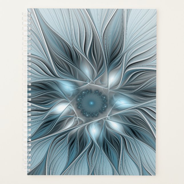 Fröhliche Blumen-Abstrakt Blau-Grau-Blumen-Fraktal Planer (Vorderseite)