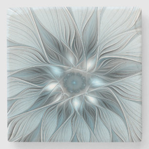 Fröhliche Blumen-Abstrakt Blau-Grau-Blumen-Fraktal Steinuntersetzer