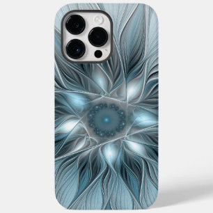 Fröhliche Blumen-Abstrakt Blau-Grau Floral Fraktal Case-Mate iPhone 14 Pro Max Hülle