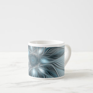 Fröhliche Blumen-Abstrakt Blau-Grau Floral Fraktal Espressotasse