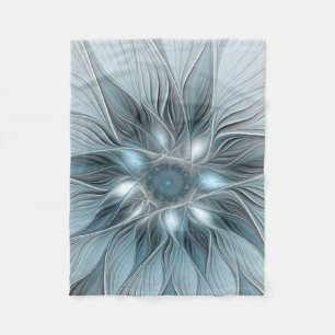 Fröhliche Blumen-Abstrakt Blau-Grau Floral Fraktal Fleecedecke