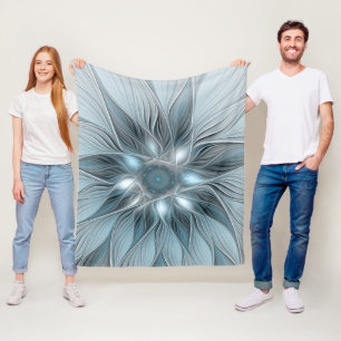 Fröhliche Blumen-Abstrakt Blau-Grau Floral Fraktal Fleecedecke