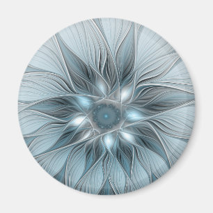 Fröhliche Blumen-Abstrakt Blau-Grau Floral Fraktal Magnet