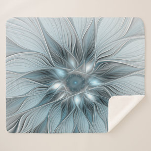 Fröhliche Blumen-Abstrakt Blau Grau Floral Fraktal Sherpadecke