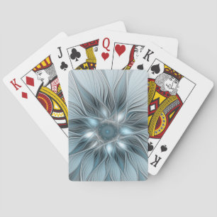 Fröhliche Blumen-Abstrakt Blau-Grau Floral Fraktal Spielkarten