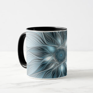 Fröhliche Blumen-Abstrakt Blau-Grau Floral Fraktal Tasse