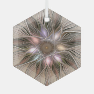 Fröhliche Blumen-Abstrakte Beige Braun Floral Frak Ornament Aus Glas
