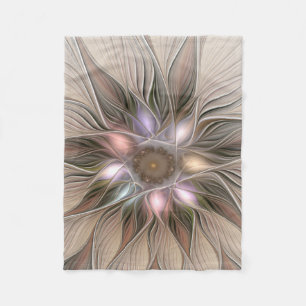 Fröhliche Blumen-Abstraktion Beige Braun Floral Fr Fleecedecke