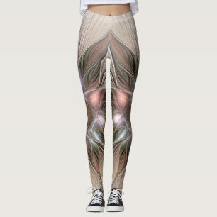 Fröhliche Blumen-Abstraktion Beige Braun Floral Fr Leggings