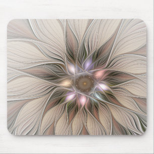 Fröhliche Blumen-Abstraktion Beige Braun Floral Fr Mousepad
