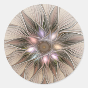 Fröhliche Blumen-Abstraktion Beige Braun Floral Fr Runder Aufkleber