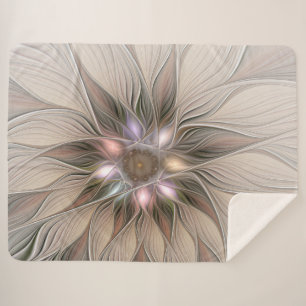 Fröhliche Blumen-Abstraktion Beige Braun Floral Fr Sherpadecke