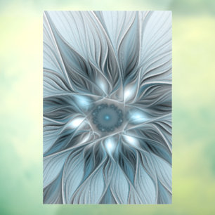 Fröhliche Blumen-Abstraktion Blaugrau Floral Frakt Fensteraufkleber