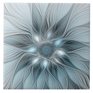 Fröhliche Blumen-Abstraktion Blaugrau Floral Frakt Fliese