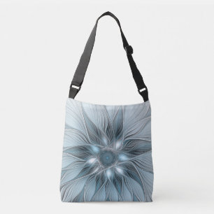 Fröhliche Blumen-Abstraktion Blaugrau Floral Frakt Tragetaschen Mit Langen Trägern