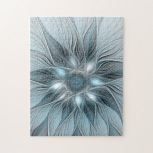 Fröhliche Blumen-Abstraktion Blaugraue Florale Fra Puzzle