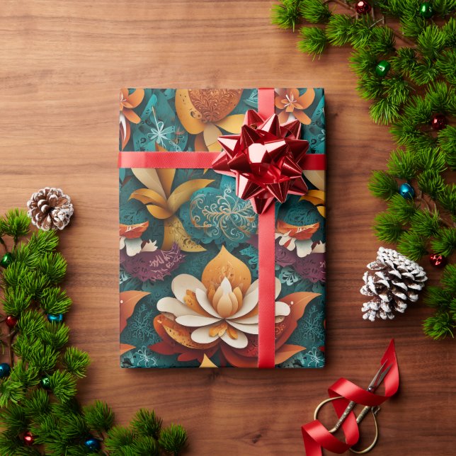 Fröhliche Blumen Eleganz Geschenkpapier (Feiertagsgeschenk)