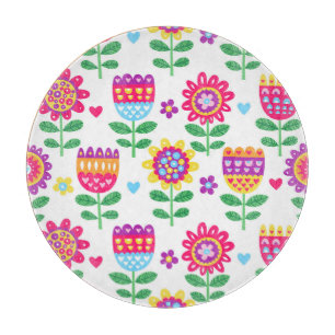 Fröhliche Blumen Vintage Farbige Muster Schneidebrett