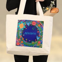 Fröhliche Blumenblauer Inspirivity Tote Bag Jumbo Stoffbeutel