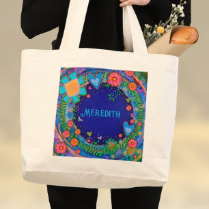 Fröhliche Blumenblauer Inspirivity Tote Bag Jumbo Stoffbeutel
