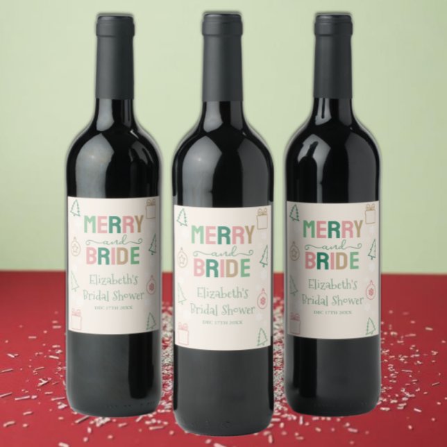 Fröhliche & Braut-Weihnachts-Brautparty Weinetikett (Von Creator hochgeladen)