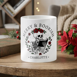 Fröhliche & Buchliebende Florale Skelett Kaffeetasse