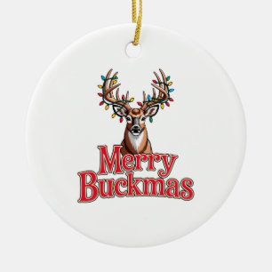 Fröhliche Buckmas Hirschkopf Jagd Urlaub Weihnacht Keramik Ornament