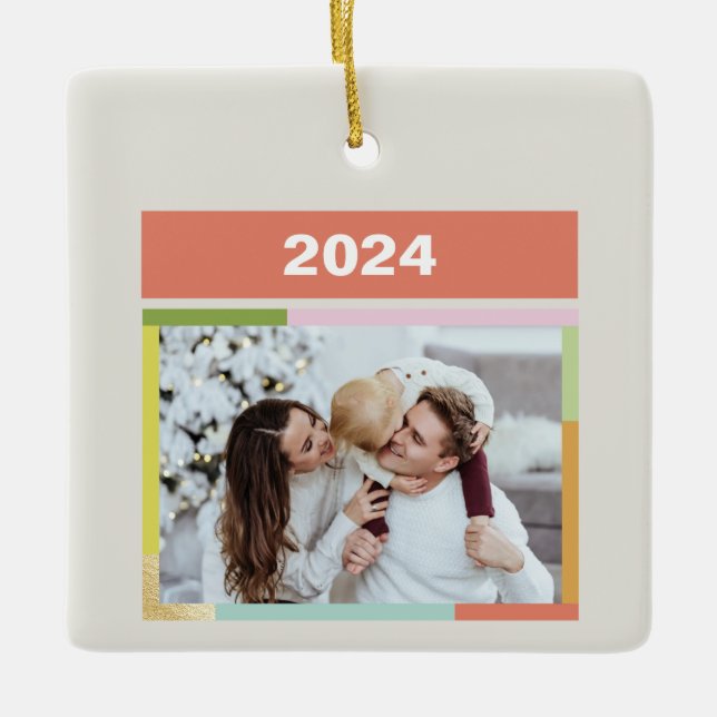 Fröhliche, bunt leuchtende lustige Linien Weihnach Keramikornament (Vorderseite)