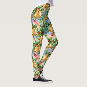 Fröhliche Bunte Weihnachten Goldene Glocken Stechp Leggings