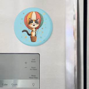 Fröhliche Calico-Katze Himmel Abenteuer Illustrati Magnet
