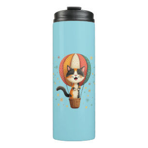 Fröhliche Calico-Katze Himmel Abenteuer Illustrati Thermosbecher