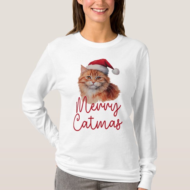 Fröhliche Catmas Niedliche Weihnachtskatze Womens  T-Shirt (Vorderseite)