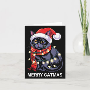 Fröhliche Catmas Weihnachtslichter Katze Santa Hut Karte