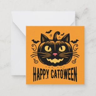 Fröhliche Catoween schwarze Katze Kürbis Gesicht H Mitteilungskarte
