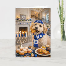Fröhliche Chanukka-Hundekarte – Spielzeug-Goldendo