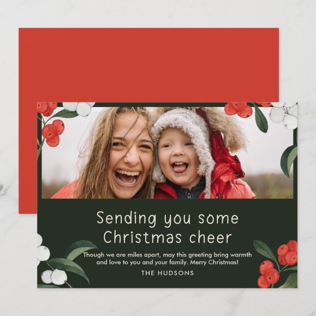 Fröhliche Cherries Foto Weihnachtskarte Einladung (Vorne/Hinten)