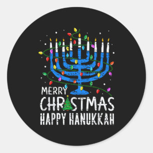 Fröhliche Chrismukkah Frohe Weihnachten Chanukka C Runder Aufkleber