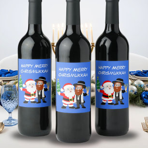 Fröhliche Chrismukkah-Santa-trifft-Rabbi-Party Weinetikett