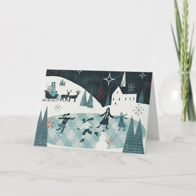Fröhliche Christmastime Skaten-Szene Feiertagskarte (Vorderseite)
