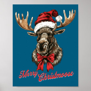 Fröhliche Christmoose Santa Hut Weihnachten Feiert Poster