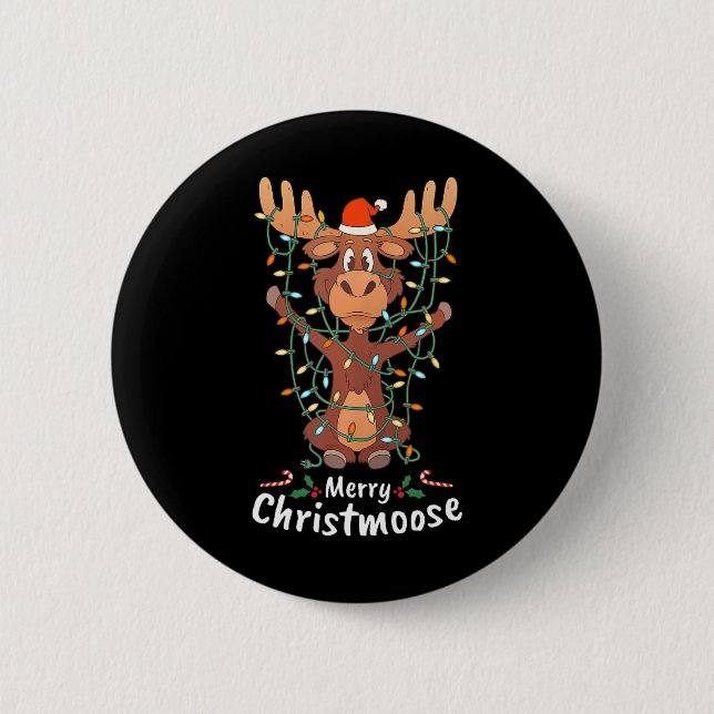Fröhliche Christmoose Weihnachten Elch Xmas Baumli Button (Vorderseite)